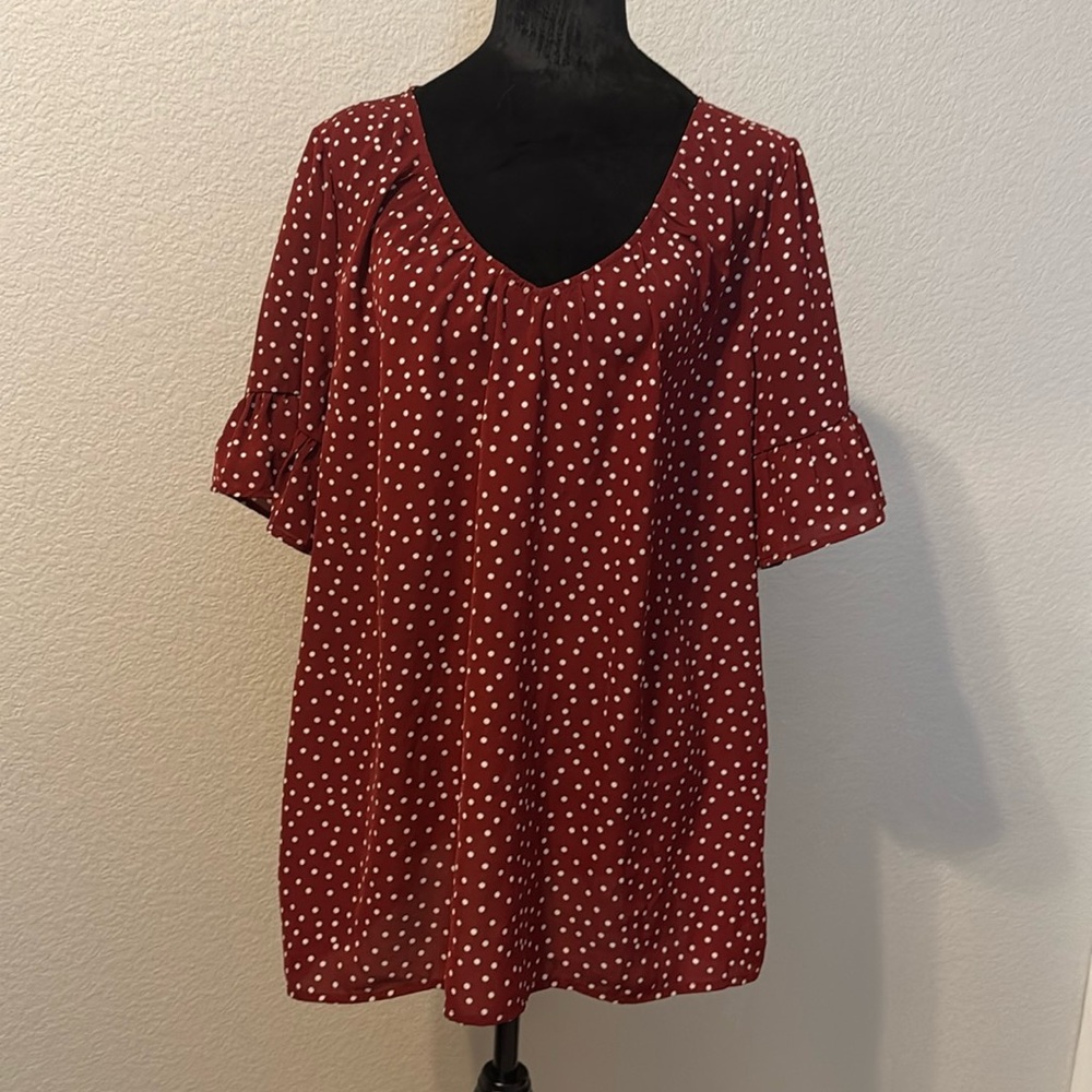 Women’s blouse burgundy with white polka dots
